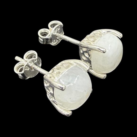 Natural Moonstone Cabochon Stud Earrings 925 Sterling Silver Handmade - Picture 2 of 4